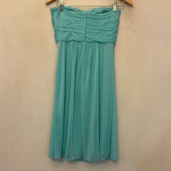 David’s Bridal Aqua Short Flowy Strapless Mesh Dress Size 4 New - Picture 5 of 8
